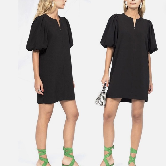 GANNI Women's Puff Sleeve Crepe Shift Dress in Black EU 36 (US 4) Hardly Worn - Picture 2 of 5